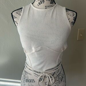 Bershka Cropped Fitted Tank with Scalloped Bust & Waist Tie Accent Size S